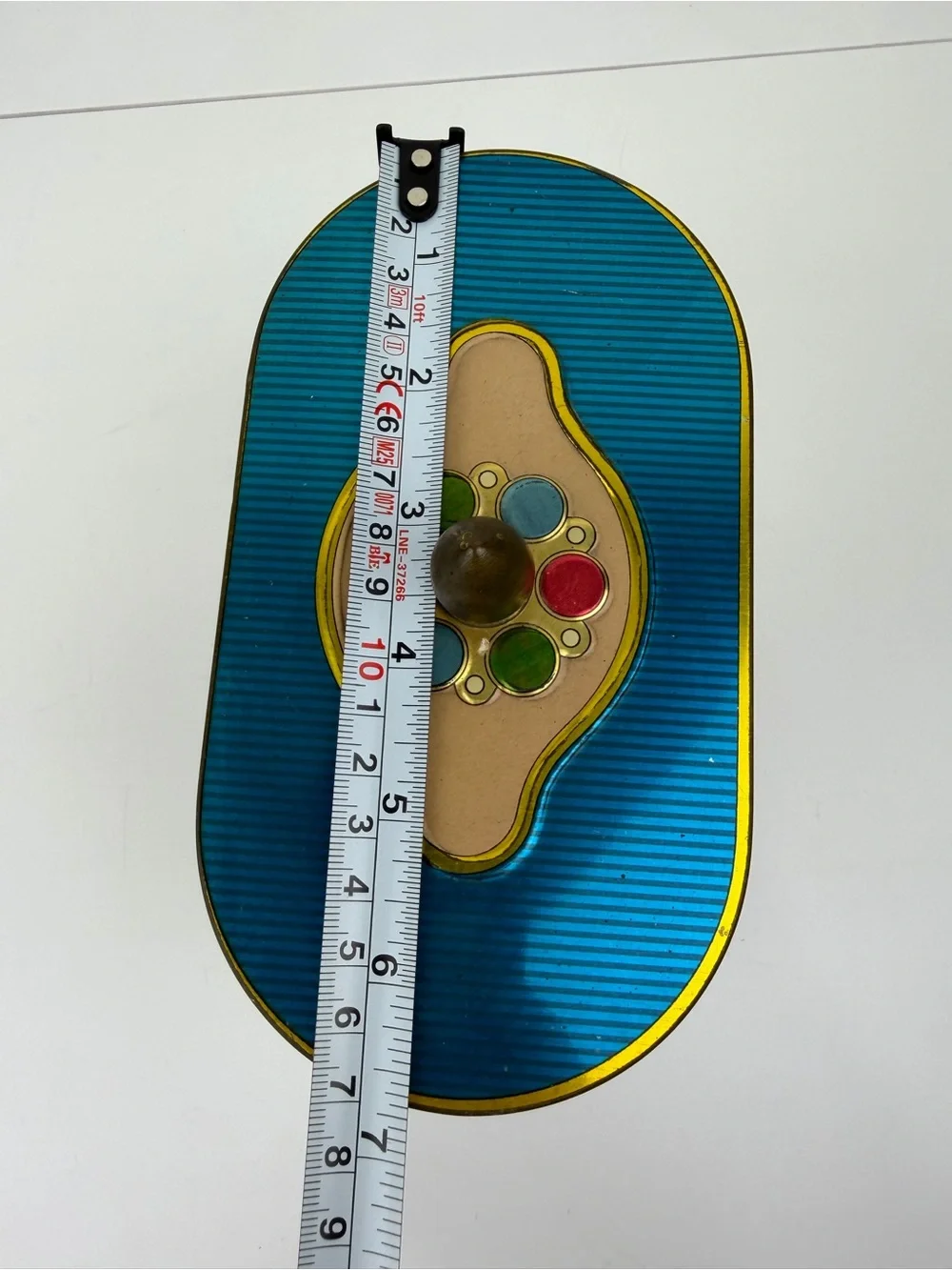 Vintage Blue Floral Tin Canister Storage Box with Brass Lid Knob